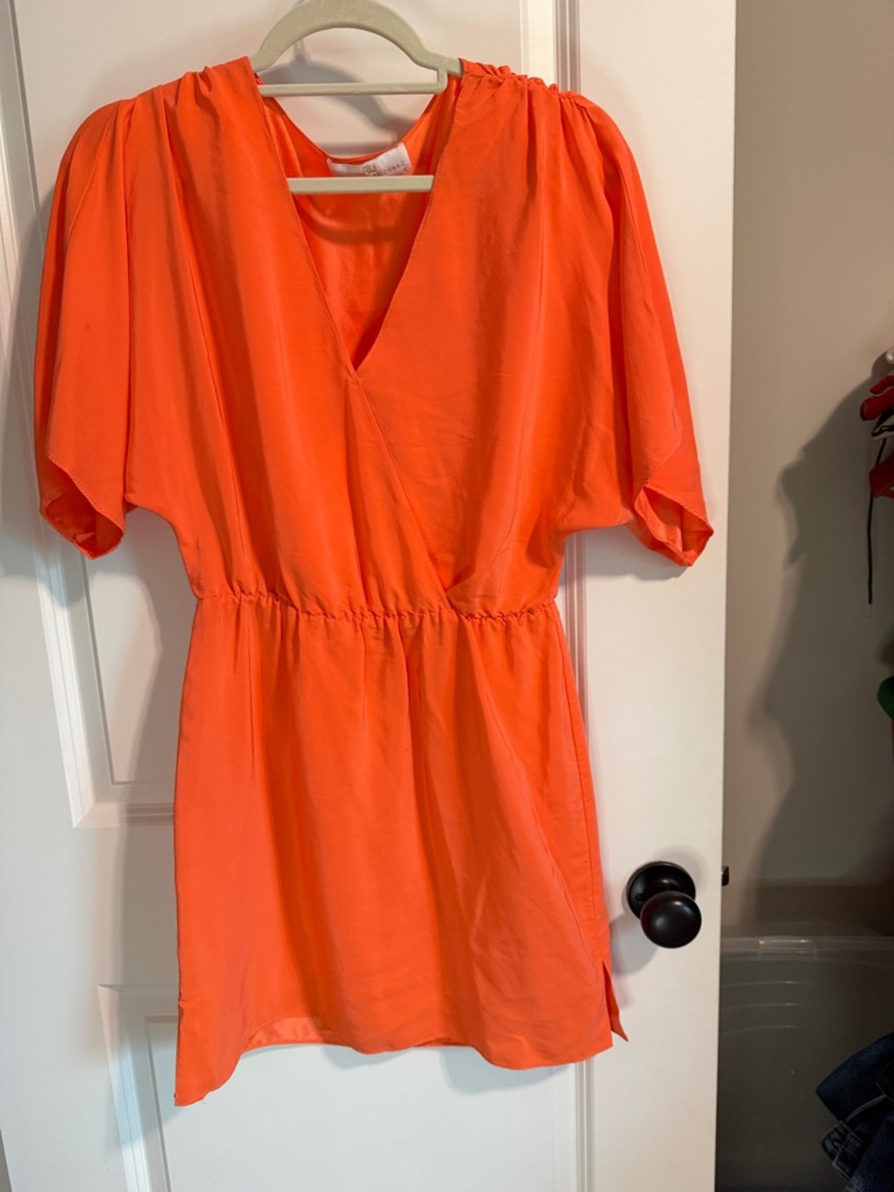 Amanda Uprichard Bright Orange V-Neck Elastic Waist Tunic